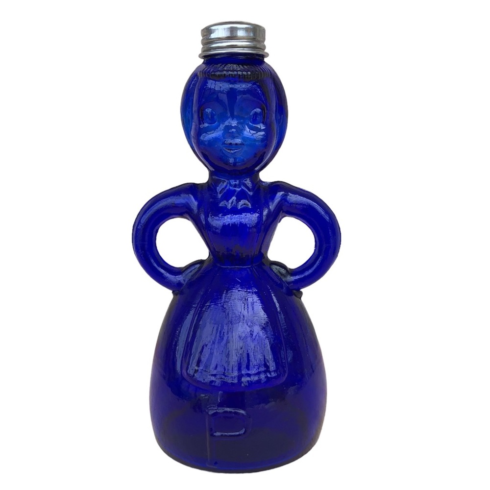 Vintage Cobalt Blue Glass Merry Maid Woman Shape Pepper Bottle Shaker